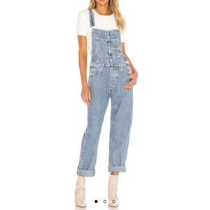 Free People We The Free Ziggy Denim Overalls Light Acid Wash Blue Cotton  S